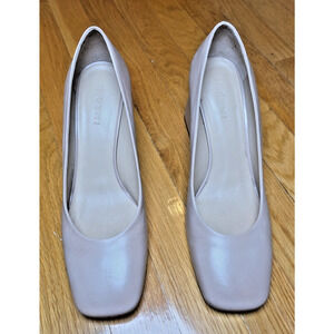 M Gemi The Lustro 70mm Nude Leather Block Heel Pumps Almond Toe Italy 40 US 9